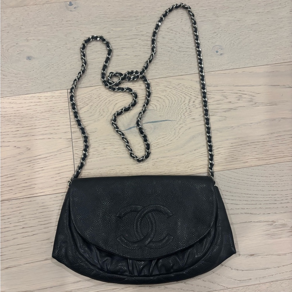 RARE Chanel CC Caviar Leather Clutch With Chain – Black (Series 12, 2008–2009)